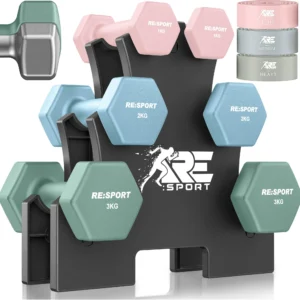 re:sport комплект неопренови гири 12 кг със стойка и фитнес ленти