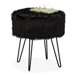 Черно табуретче от изкуствена кожа