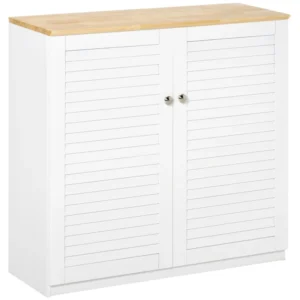 homcom Шкаф за съхранение Кухненски бюфет с жалузийни врати, Самостоятелен подов шкаф за хол, коридор, бял